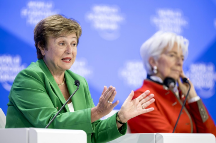 IMF managing director Kristalina Georgieva, left, with ECB chief Christine Lagarde in Davos on Friday