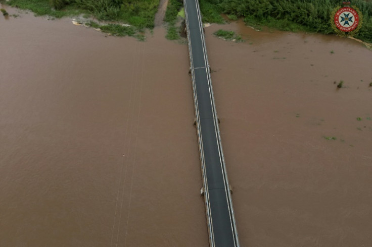 Floods surround a bridge over the Don river in Bowen, Queensland.