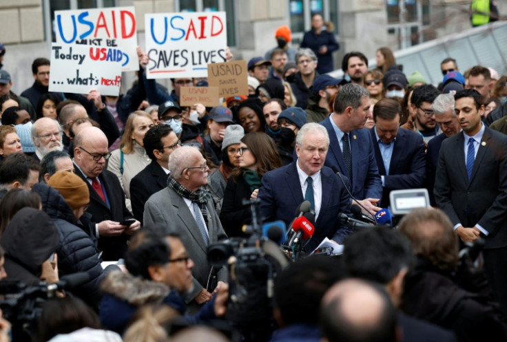 Democratic lawmakers held a press conference outside the USAID headquarters in Washington and were blocked from entering the office by police