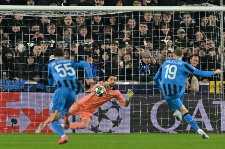 Gustaf Nilsson scores the controversial late penalty which gave Club Brugge victory against Atalanta