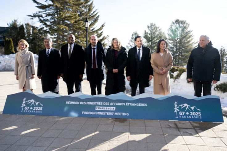 Diplomats at the G7 meeting in Charlevoix, Canada on March 13, 2024. From L to R, EU foreign policy chief Kaja Kallas, Japanese Foreign Minister Takeshi Iwaya, British Foreign Minister David Lammy, French Foreign Minister Jean-Noel Barrot, Canadian Foreig