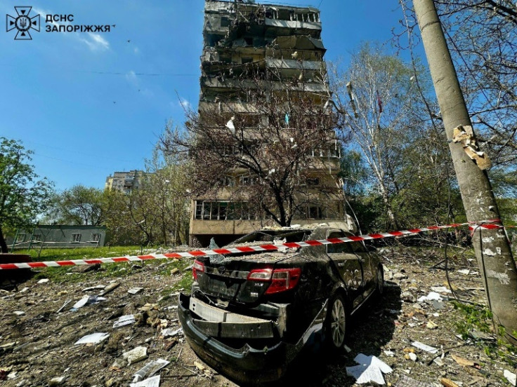 An apartment block in the Ukrainian city of Zaporizhzhia after the latest deadly Russian missile attack