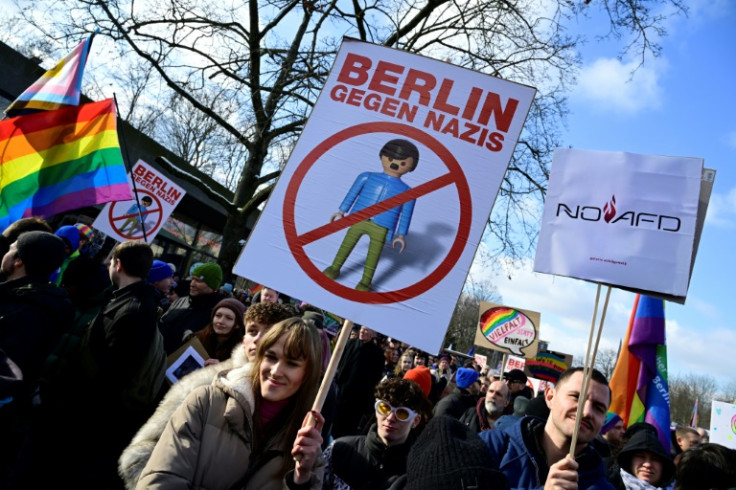 An activist in February held up a placard reading 'Berlin against Nazis'