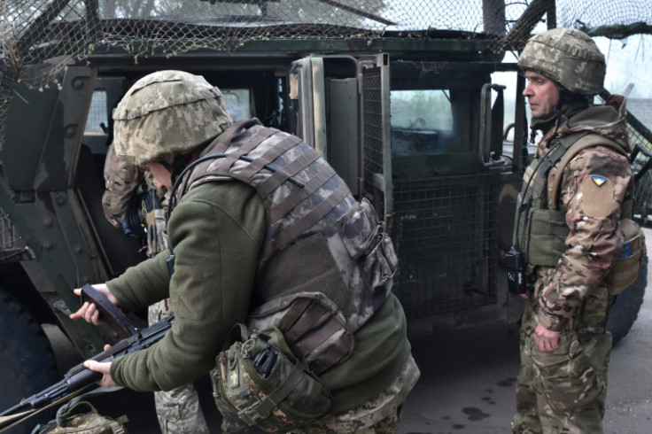 Ukrainian servicemen at an undisclosed location on the front line in the Zaporizhzhia region, amid the Russian invasion of Ukraine
