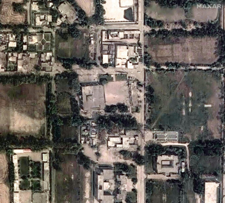 This handout satellite image shows Markaz Taiba after an Indian strike