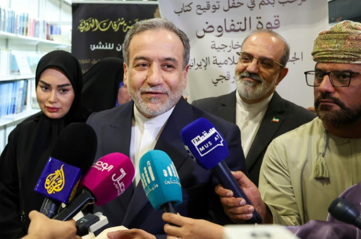 Iran's Foreign Minister Abbas Araghchi speaks to the media during a book signing event in Muscat last month