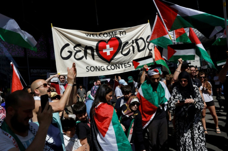 Protesters gather in Basel against Israel's participation in the competition