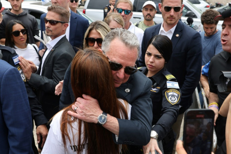 US Special Envoy to the Middle East Steve Witkoff greets relatives of hostages in Tel Aviv