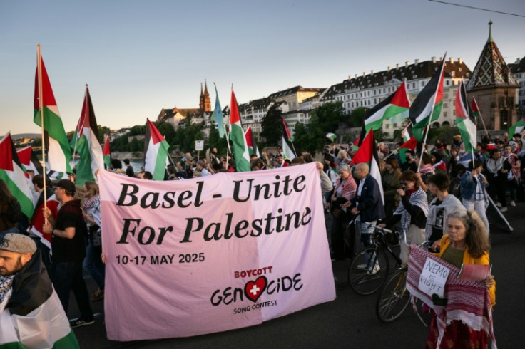 Pro-Palestinian protesters marched through Basel ahead of Israel's participation in Eurovision 2025