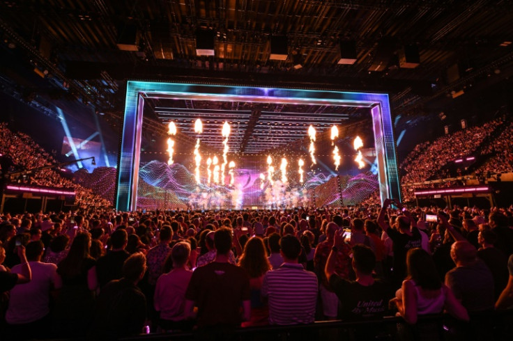 The staging at the St. Jakobshalle arena is an unusual move, with fans on three sides