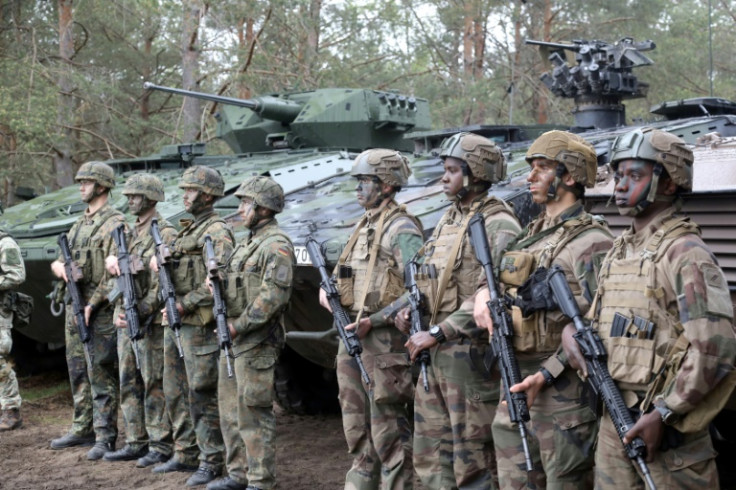 Soldiers during exercises of the Lithuanian army and a French-German brigade in Lithuania