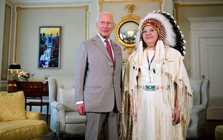 Britain's King Charles III (L) met with Assembly of First Nations National Chief Cindy Woodhouse on Monday, among other Indigenous leaders