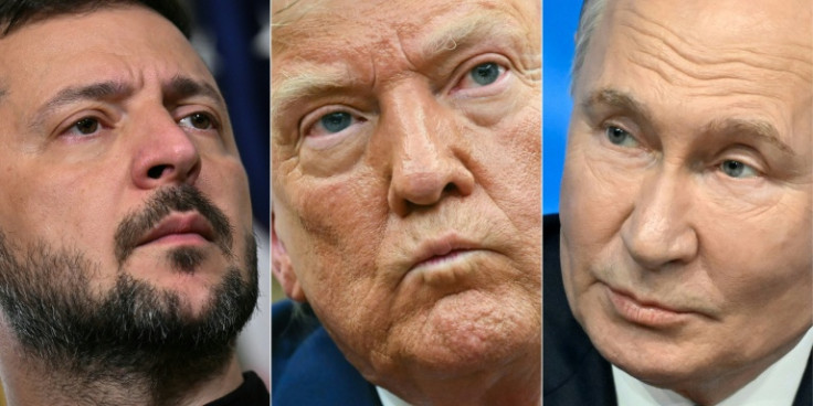 US President Donald Trump (C) has expressed frustration at both Russia's Vladmir Putin (R) and Ukrainian leader Volodymyr Zelensky (L) for not yet striking a deal to end the war