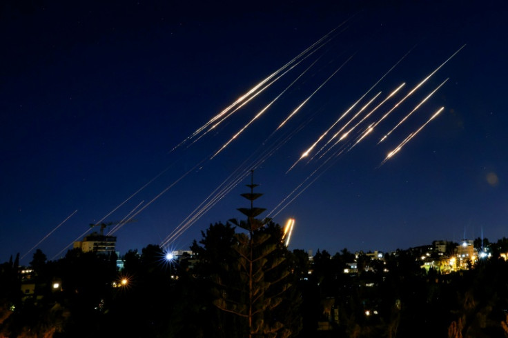 Missiles fired from Iran in the night sky over Jerusalem