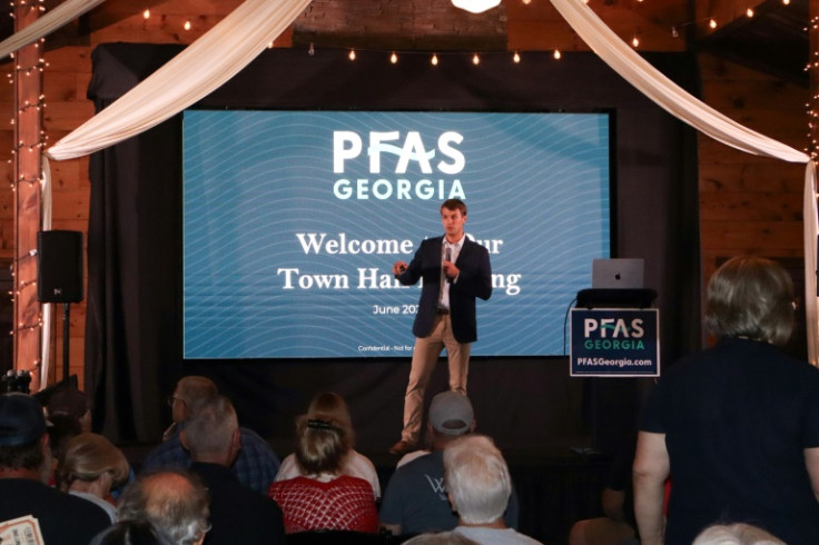 Lawyer Nick Jackson talks to citizens during a townhall event about PFAS in Chatsworth, Georgia