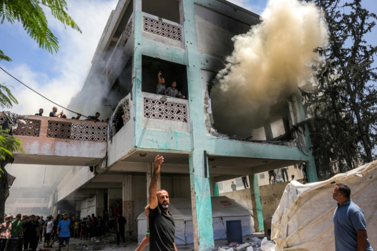 A strike on a school in northern Gaza sparked a blaze