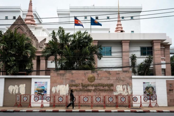 A man walks past the Royal Embassy of Cambodia in Bangkok
