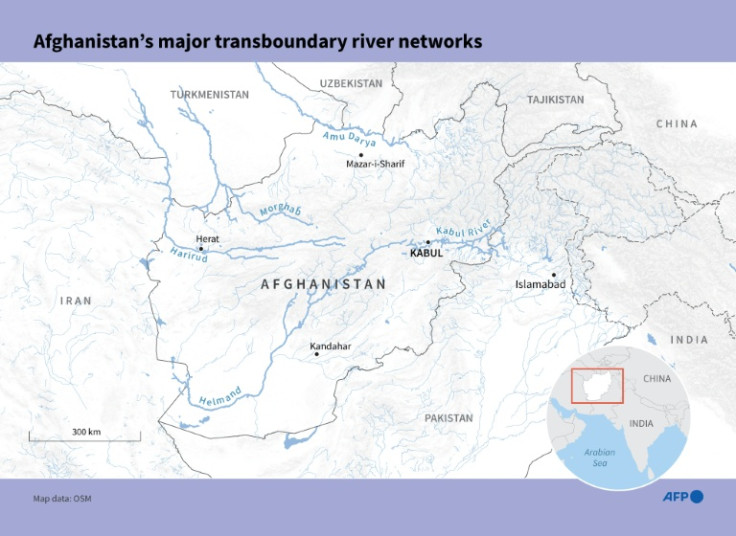 Infographic map showing the major river systems in Afghanistan.