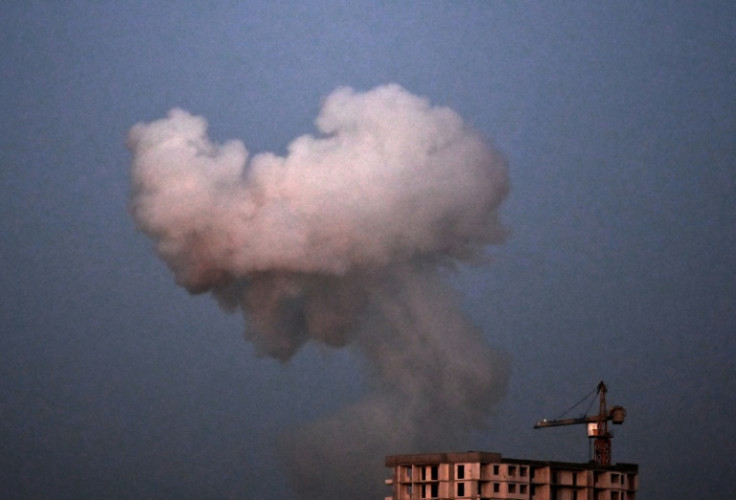 Smoke rises following an explosion during a mass drone and missile attack on Kyiv on August 28, 2025