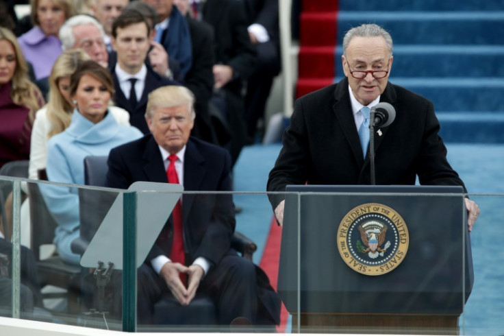 Senate Minority Leader Chuck Schumer, pictured with President Donald Trump at the US Capitol in 2017 insists that Republicans have to compromise to win is side's votes