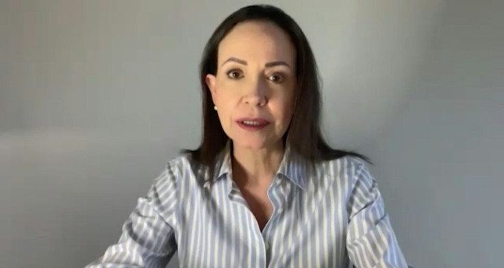 This AFPTV video grab shows Nobel Peace Prize winner and Venezuelan opposition leader Maria Corina Machado speaking during an interview with AFP via Zoom in Caracas on October 13, 2025