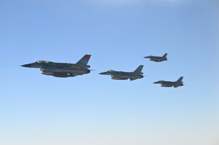 Egyptian flighter jets escort Air Force One with US Donald Trump onboard