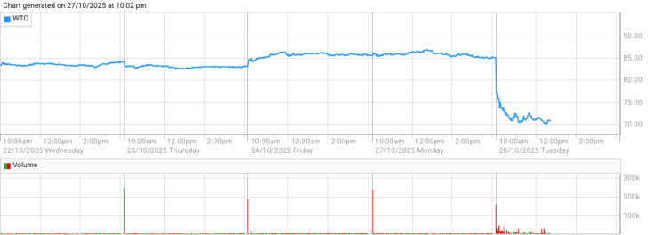 WiseTech Global shares crashed 17% to A$70.60