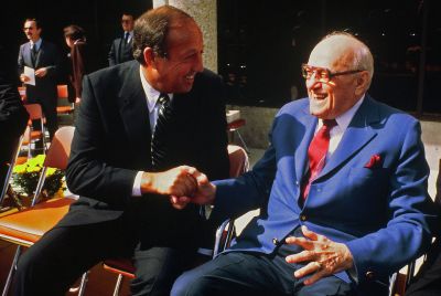 Bears founder George Halas (right) with NFL commissioner Pete Rozelle