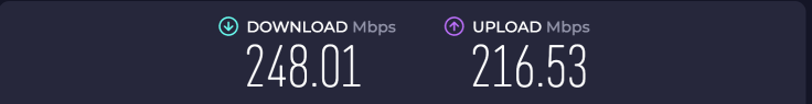 X-VPN baseline speed without a VPN: 248.01 Mbps download and