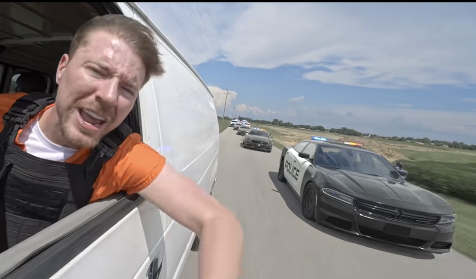 (VIDEO) MrBeast Fails Epic Escape From 100 Cops as Officers Claim $500,000 Prize in Viral Challenge