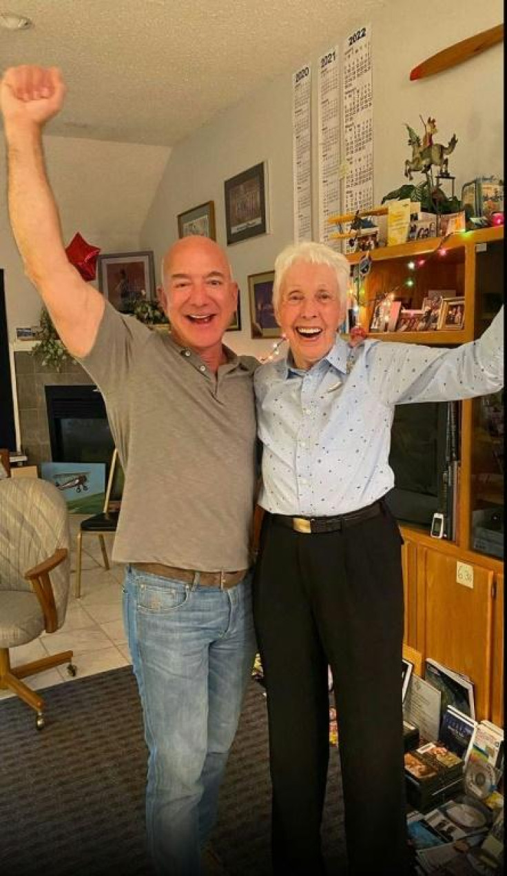 Jeff Bezos tells an excited Wally Funk that she will finally fly to space