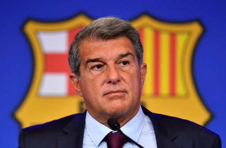 Facing a tricky future: Cub president Joan Laporta laid Barcelona's problems at a press conference