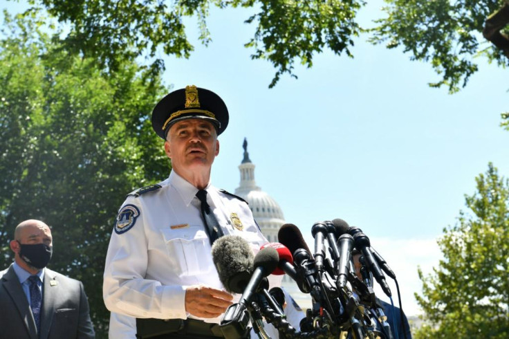 US Capitol Police Chief Thomas Manger speaks to the press near the US Capitol as authorities investigate a bomb threat