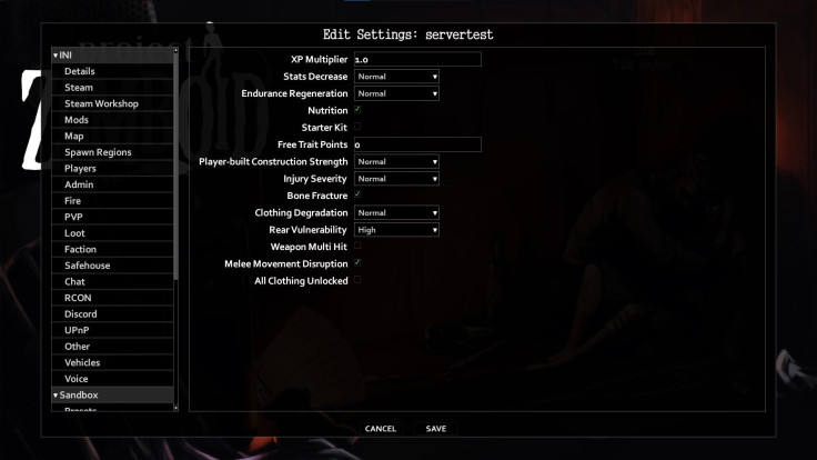 Project Zomboid's server settings can be edited from within the game