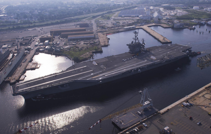 The USS Harry Truman leaves the Norfolk Naval Shipyard in Virginia. 