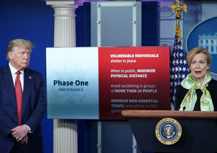 US President Donald Trump and government coordinator Dr Deborah Birx lay out the plan for reopening the economy
