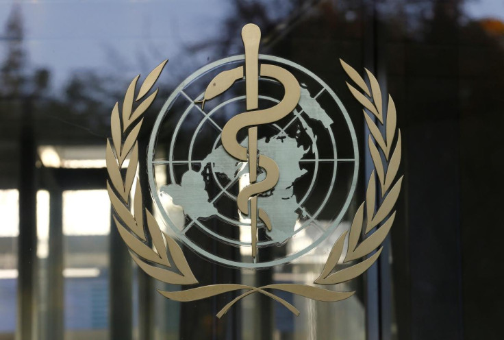 A logo is pictured on the World Health Organization headquarters in Geneva